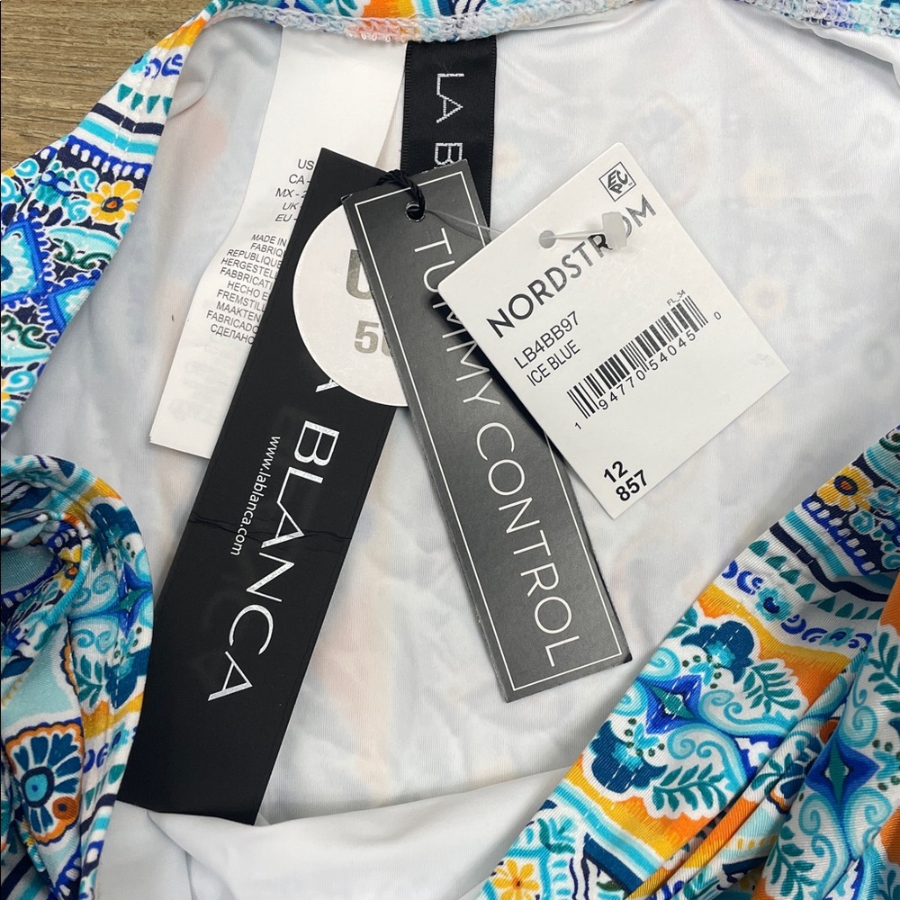 La‎ Blanca NWT Scarf Print Banded Hipster Bikini Bottoms Ice Blue - Picture 4 of 5